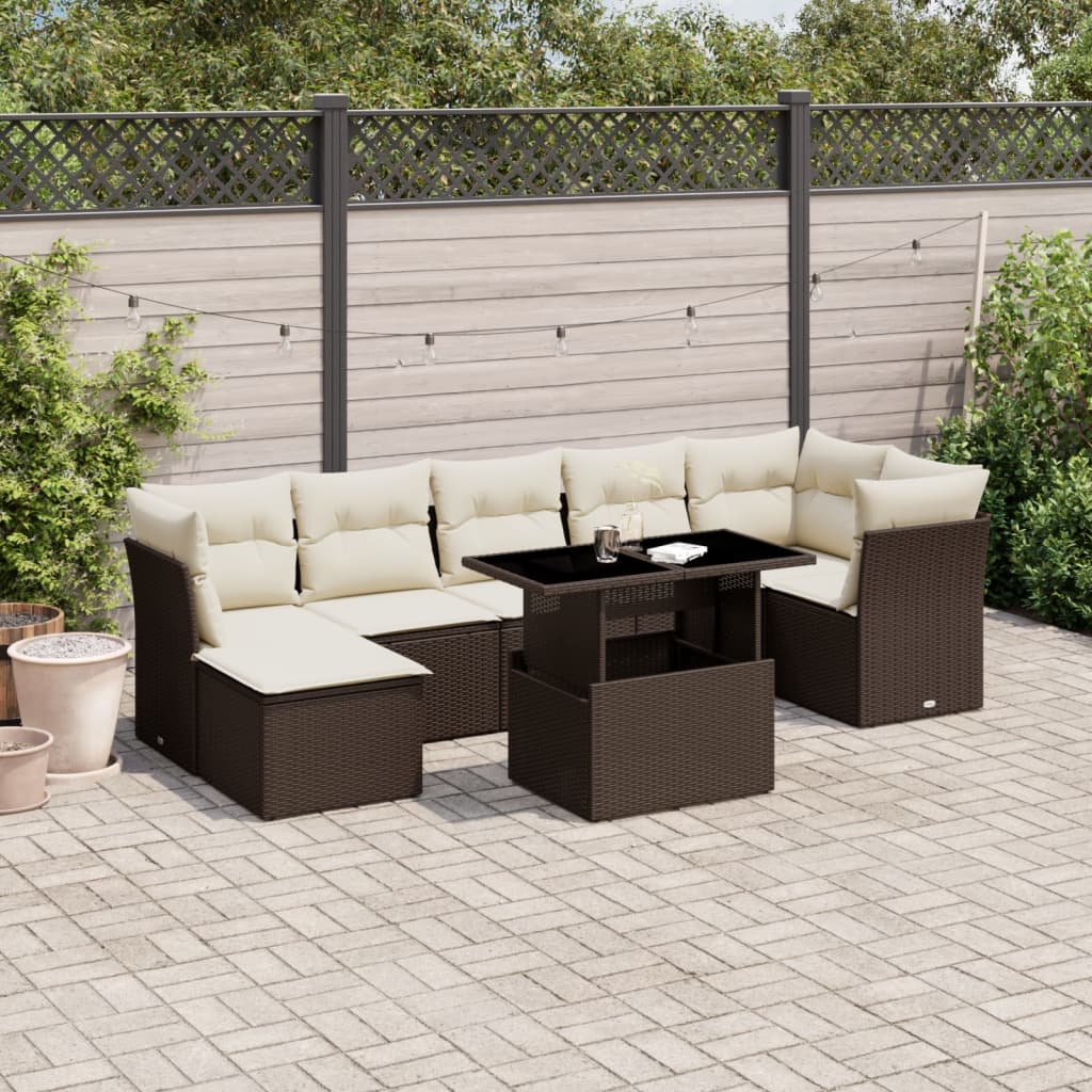 Set Divani da Giardino 8 pz con Cuscini Marrone in Polyrattan - homemem39