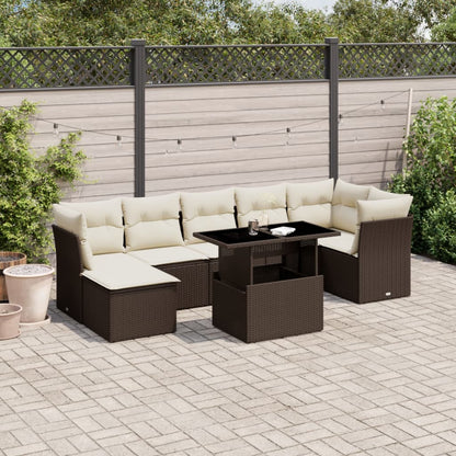 Set Divani da Giardino 8 pz con Cuscini Marrone in Polyrattan - homemem39