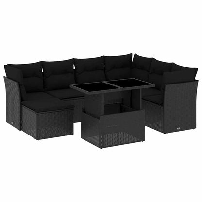 Set Divani da Giardino con Cuscini 8 pz Nero in Polyrattan - homemem39