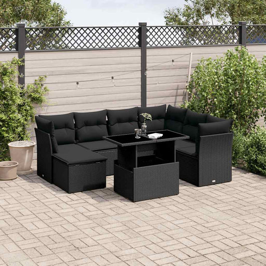 Set Divani da Giardino con Cuscini 8 pz Nero in Polyrattan - homemem39