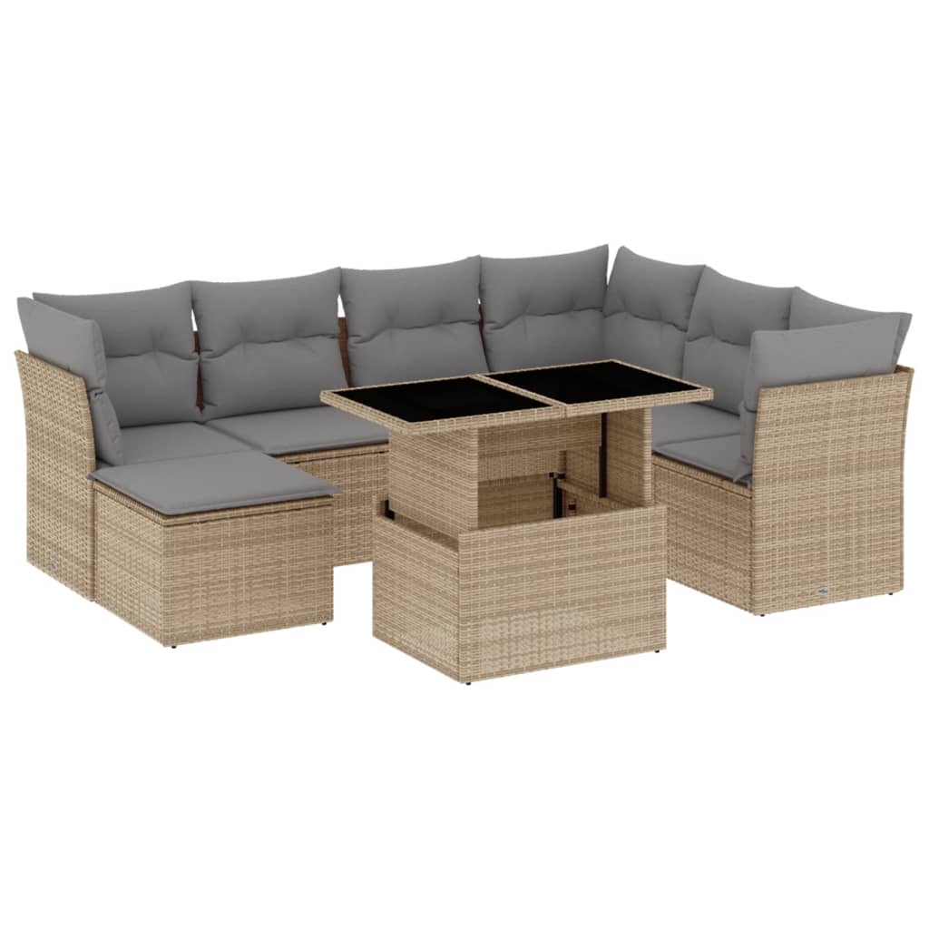 Set Divano da Giardino 8 pz con Cuscini Beige in Polyrattan | homemem39