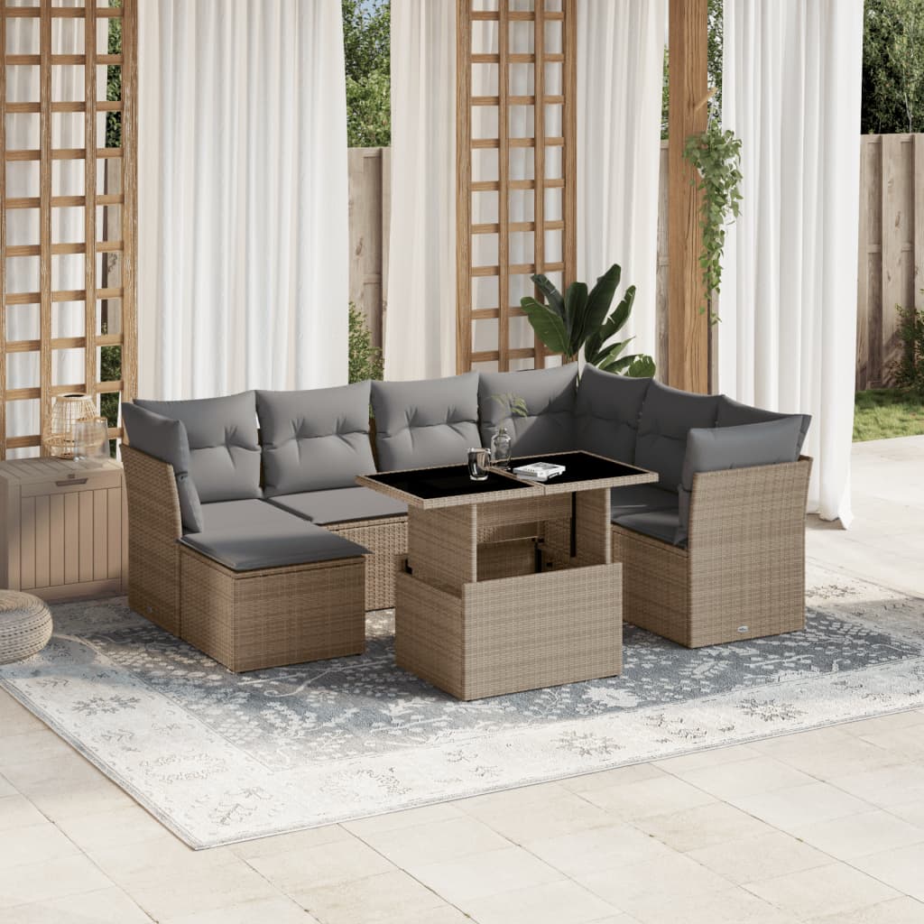 Set Divano da Giardino 8 pz con Cuscini Beige in Polyrattan - homemem39