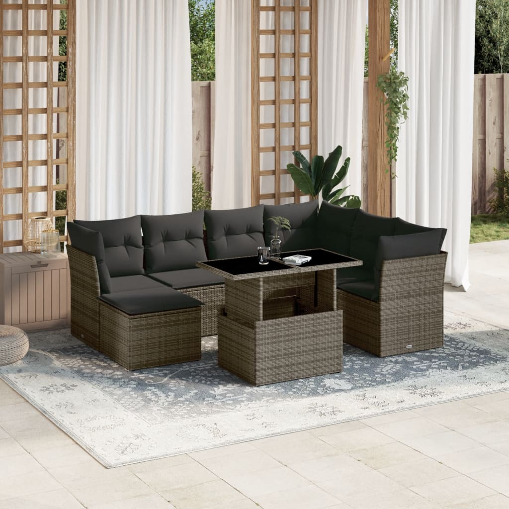 Set Divano da Giardino 8 pz con Cuscini Grigio in Polyrattan - homemem39