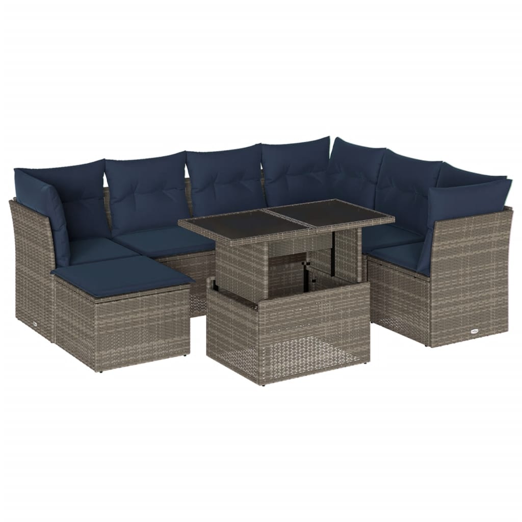 Set Divani da Giardino 8 pz con Cuscini Grigio in Polyrattan | homemem39