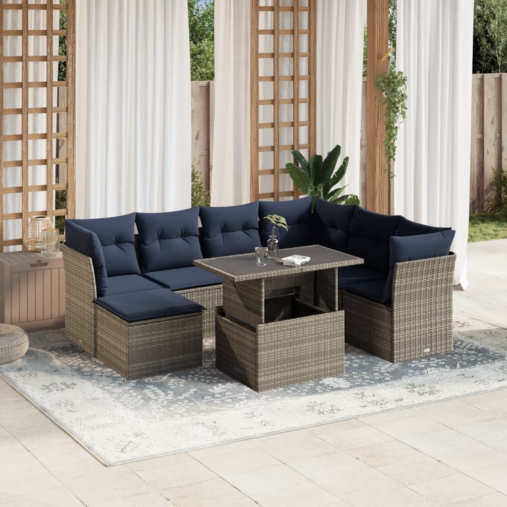 Set Divani da Giardino 8 pz con Cuscini Grigio in Polyrattan | homemem39