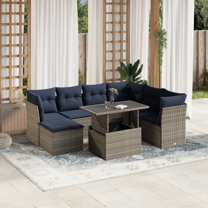 Set Divani da Giardino 8 pz con Cuscini Grigio in Polyrattan | homemem39