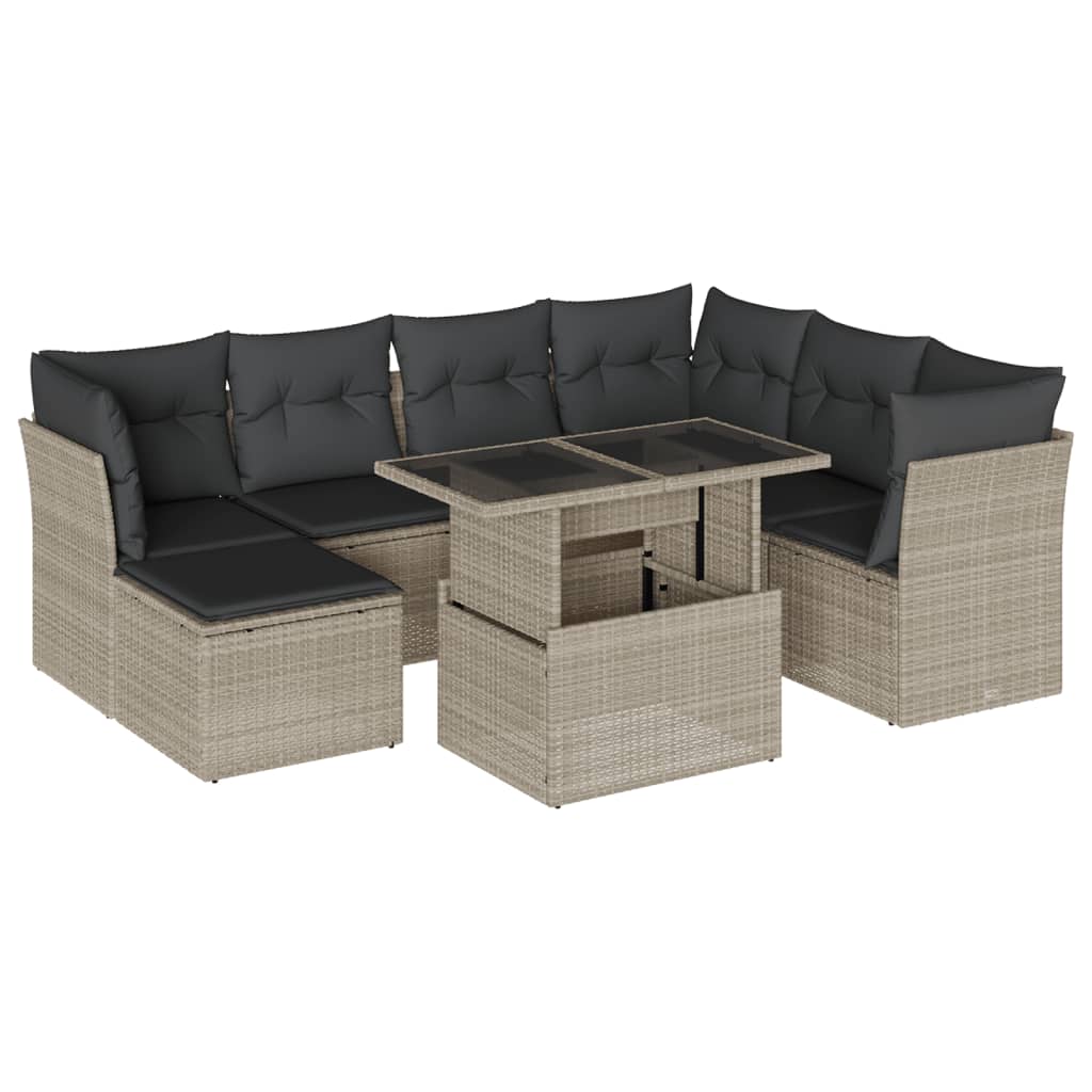 Set Divano da Giardino 8pz con Cuscini Grigio Chiaro Polyrattan - homemem39