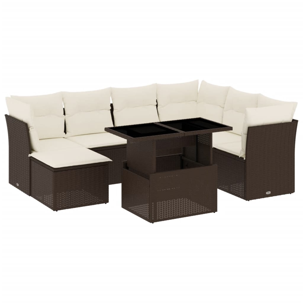 Set Divani da Giardino 8 pz con Cuscini Marrone in Polyrattan - homemem39