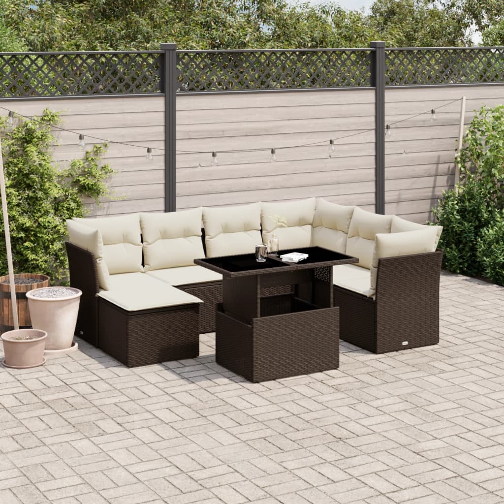 Set Divani da Giardino 8 pz con Cuscini Marrone in Polyrattan | homemem39
