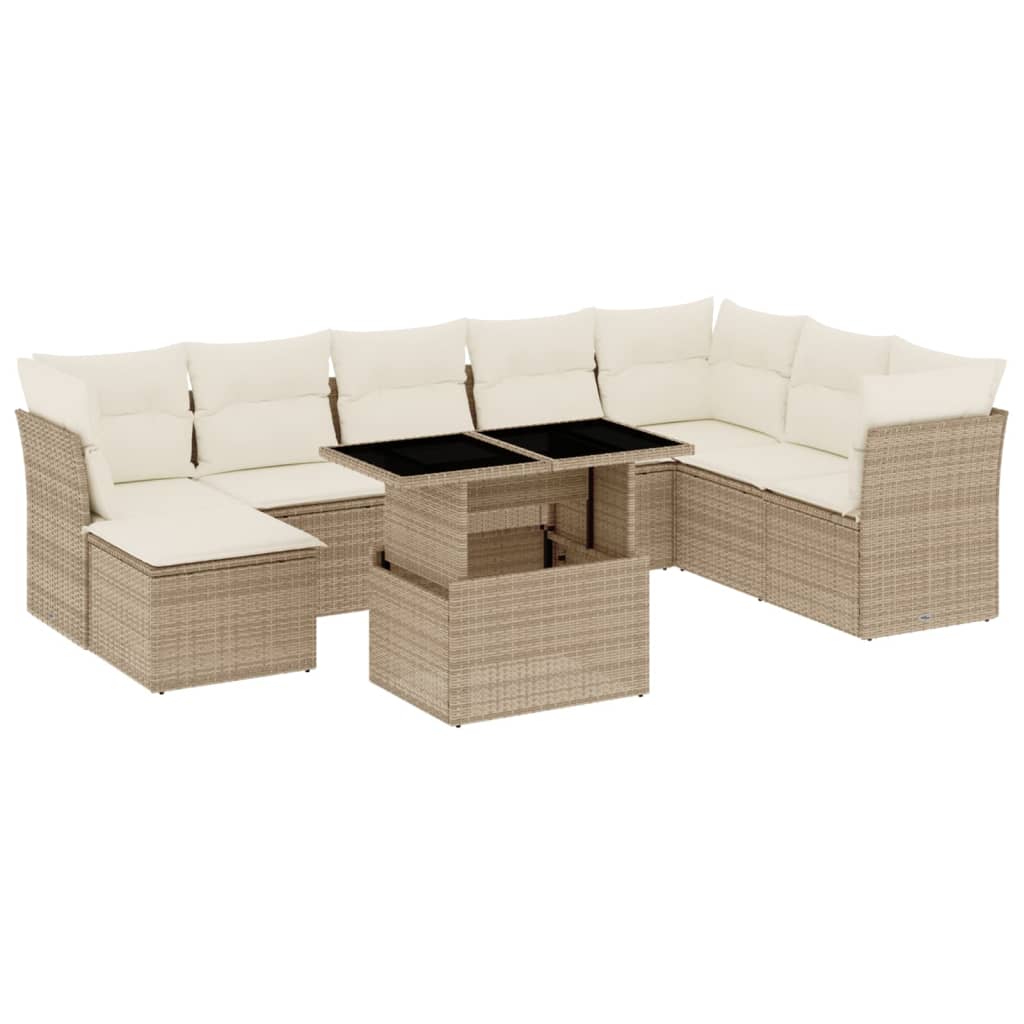Set Divano da Giardino 9 pz con Cuscini Beige in Polyrattan - homemem39