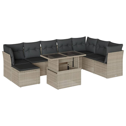 Set Divano da Giardino 9pz con Cuscini Grigio Chiaro Polyrattan - homemem39