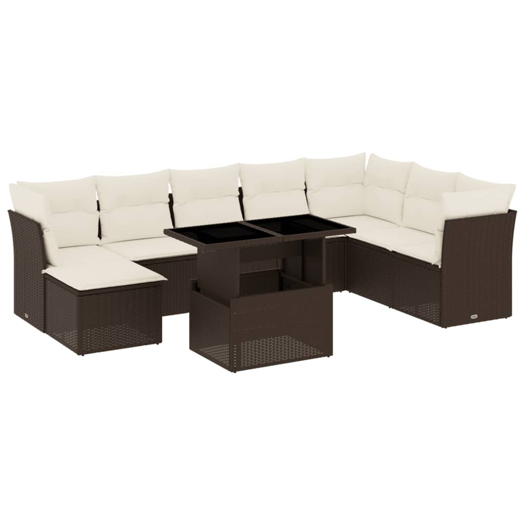 Set Divani da Giardino 9pz con Cuscini Marrone in Polyrattan - homemem39