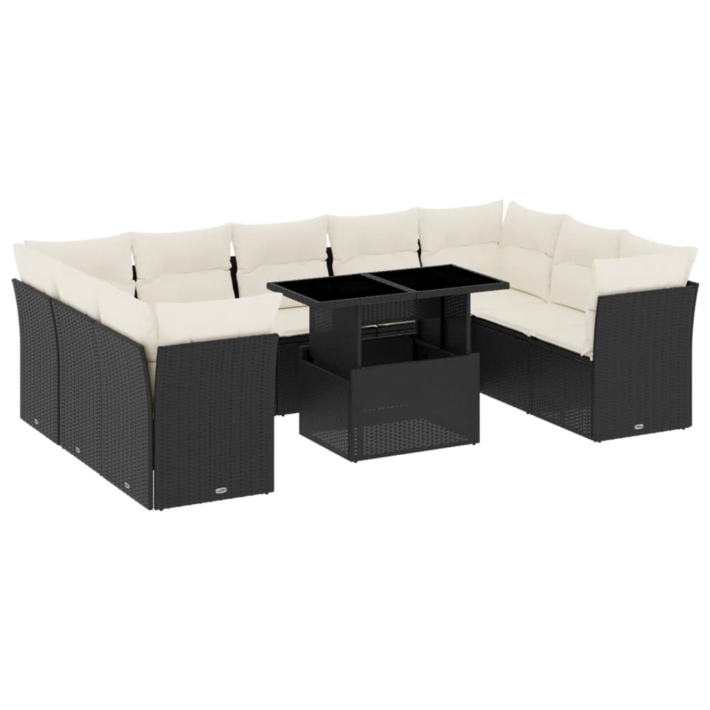 Set Divani da Giardino 10pz con Cuscini in Polyrattan Nero - homemem39