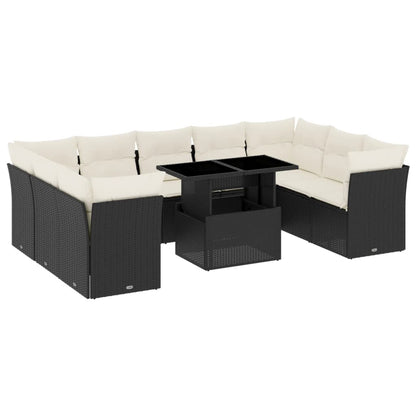 Set Divani da Giardino 10pz con Cuscini in Polyrattan Nero - homemem39