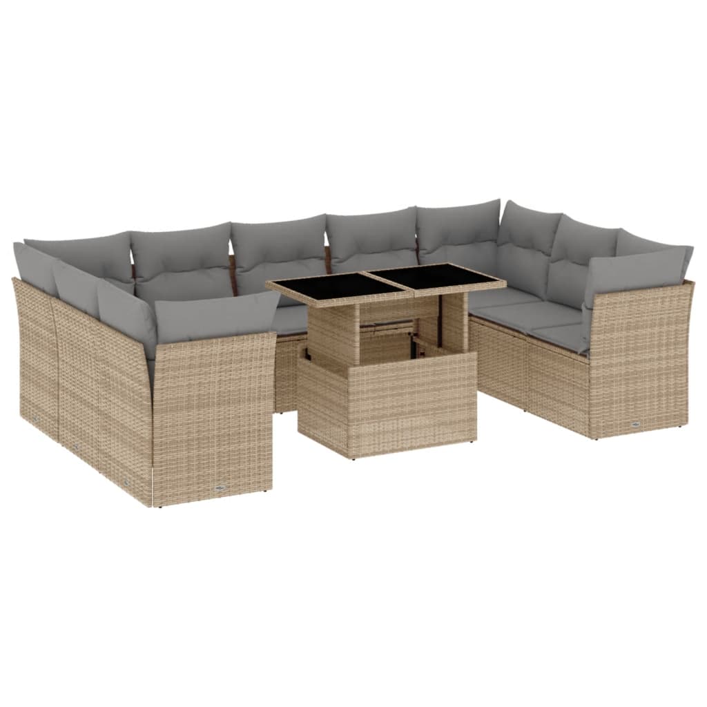 Set Divano da Giardino 10 pz con Cuscini Beige in Polyrattan - homemem39