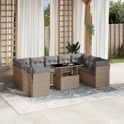 Set Divano da Giardino 10 pz con Cuscini Beige in Polyrattan | homemem39