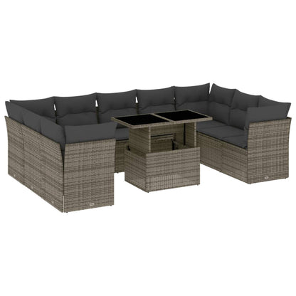 Set Divano da Giardino 10 pz con Cuscini Grigio in Polyrattan | homemem39