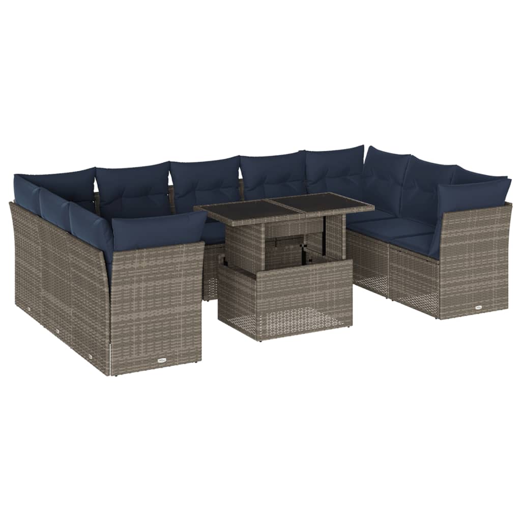Set Divani da Giardino 10 pz con Cuscini Grigio in Polyrattan | homemem39