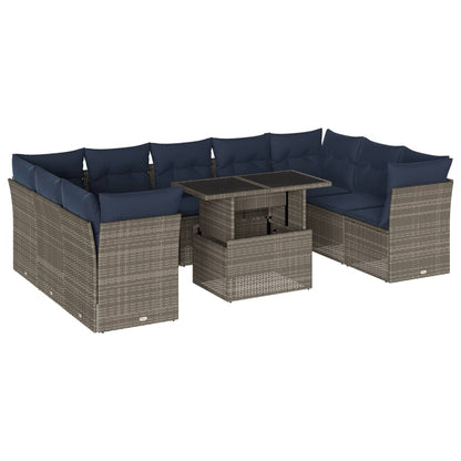 Set Divani da Giardino 10 pz con Cuscini Grigio in Polyrattan | homemem39