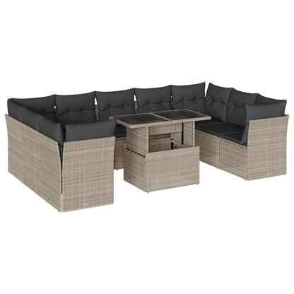 Set Divano Giardino 10 pz con Cuscini Grigio Chiaro Polyrattan - homemem39