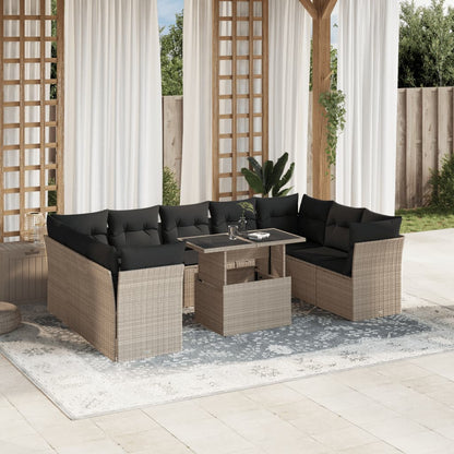 Set Divano Giardino 10 pz con Cuscini Grigio Chiaro Polyrattan - homemem39