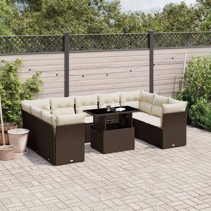 Set Divani da Giardino 10pz con Cuscini in Polyrattan Nero