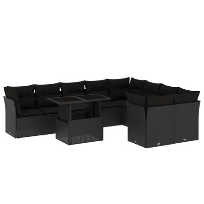 Set Divani da Giardino 10pz con Cuscini in Polyrattan Nero