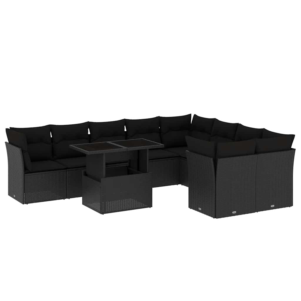Set Divani da Giardino 10pz con Cuscini in Polyrattan Nero - homemem39