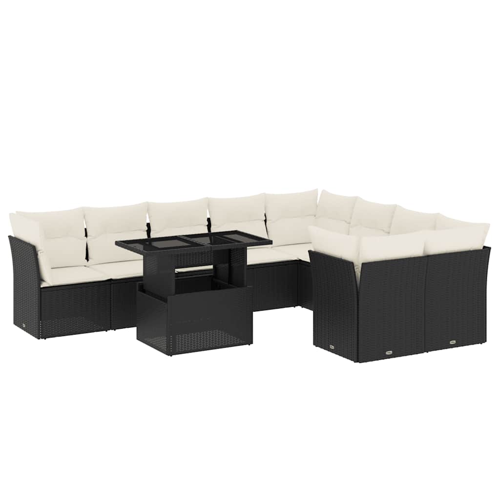 Set Divani da Giardino 10pz con Cuscini in Polyrattan Nero - homemem39