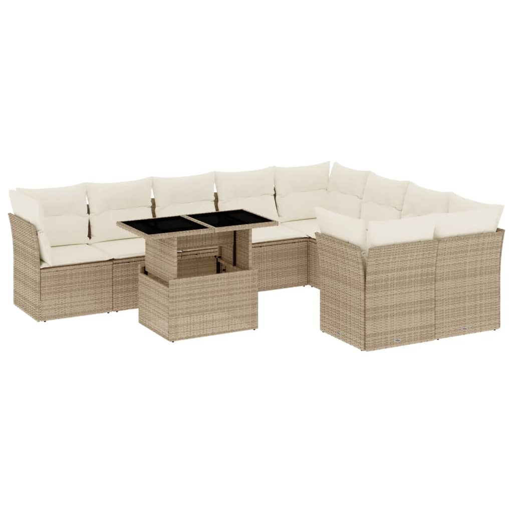 Set Divano da Giardino 10 pz con Cuscini Beige in Polyrattan - homemem39