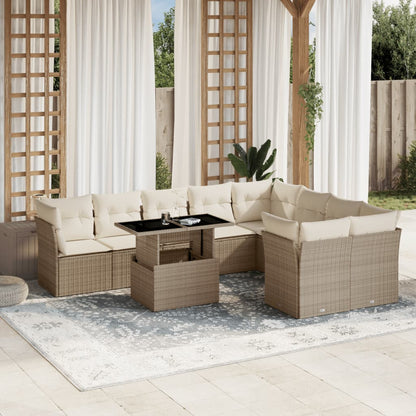 Set Divano da Giardino 10 pz con Cuscini Beige in Polyrattan - homemem39