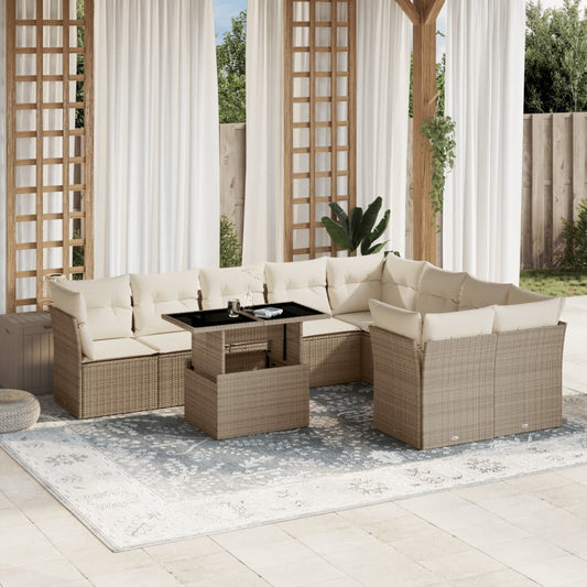 Set Divano da Giardino 10 pz con Cuscini Beige in Polyrattan - homemem39