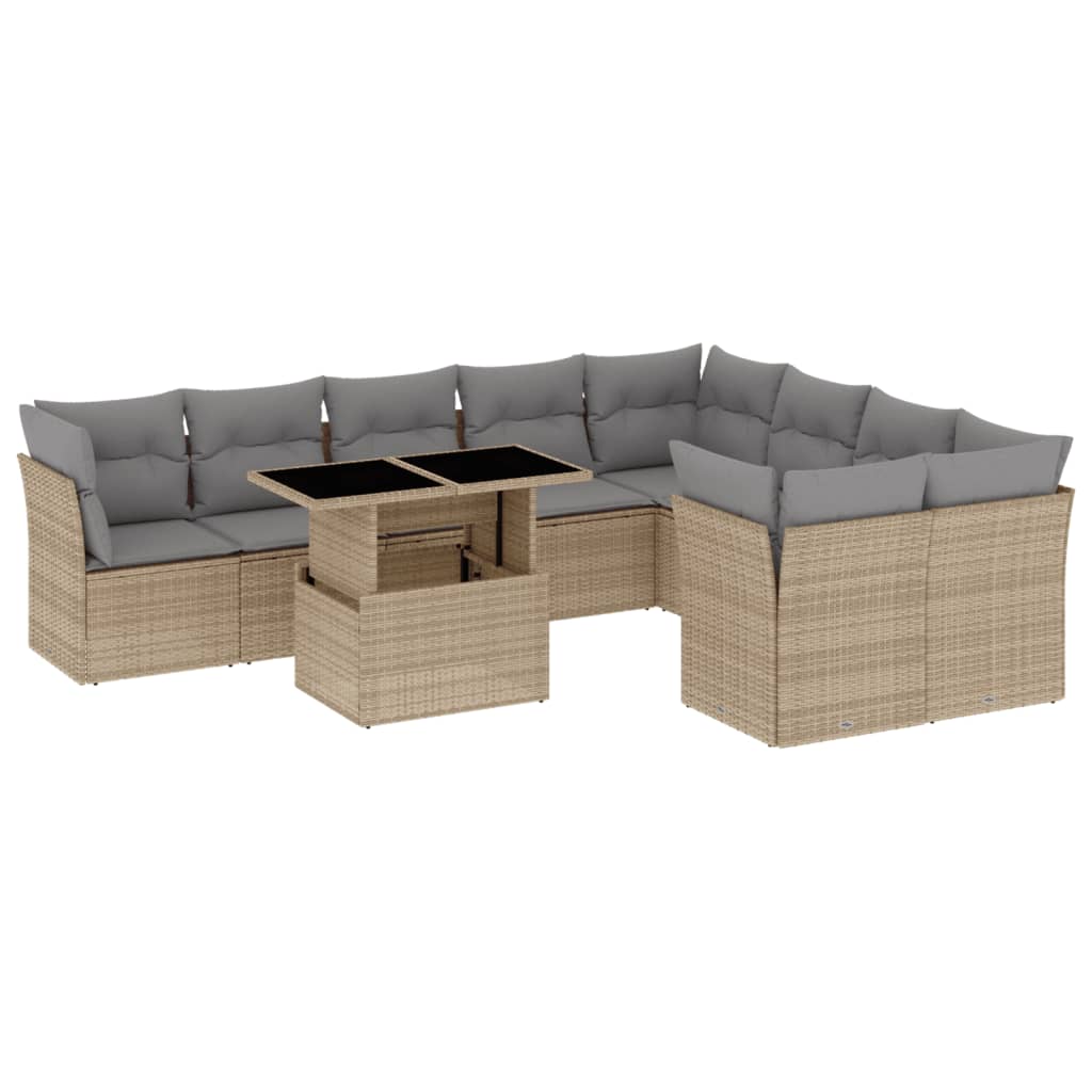 Set Divano da Giardino 10 pz con Cuscini Beige in Polyrattan - homemem39