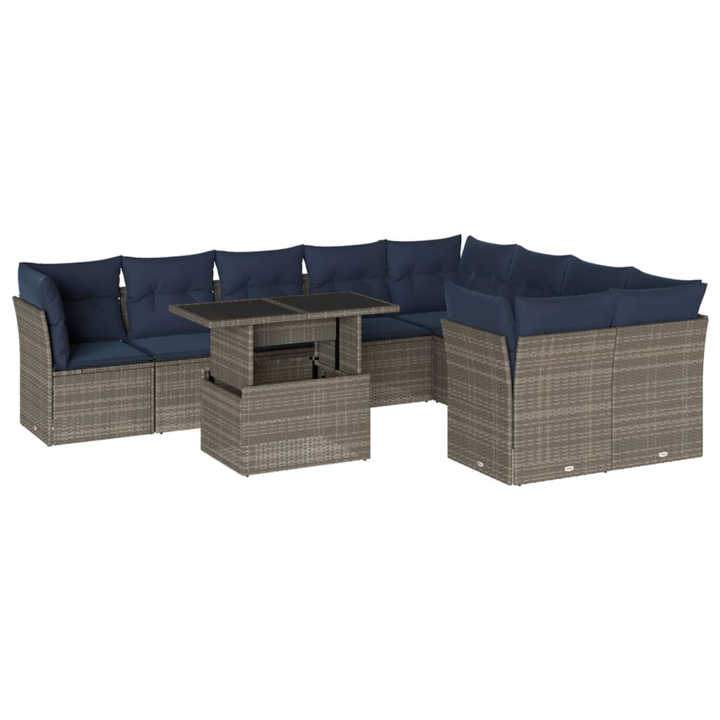 Set Divani da Giardino 10 pz con Cuscini Grigio in Polyrattan | homemem39