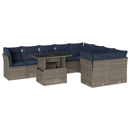 Set Divani da Giardino 10 pz con Cuscini Grigio in Polyrattan | homemem39