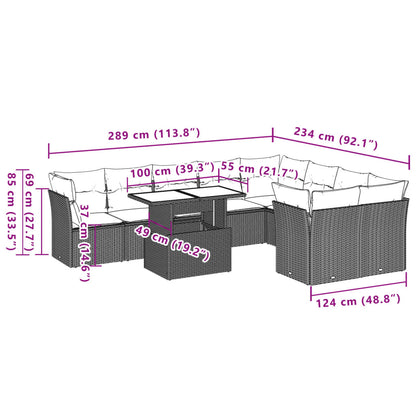 Set Divani da Giardino 10 pz con Cuscini Grigio in Polyrattan | homemem39