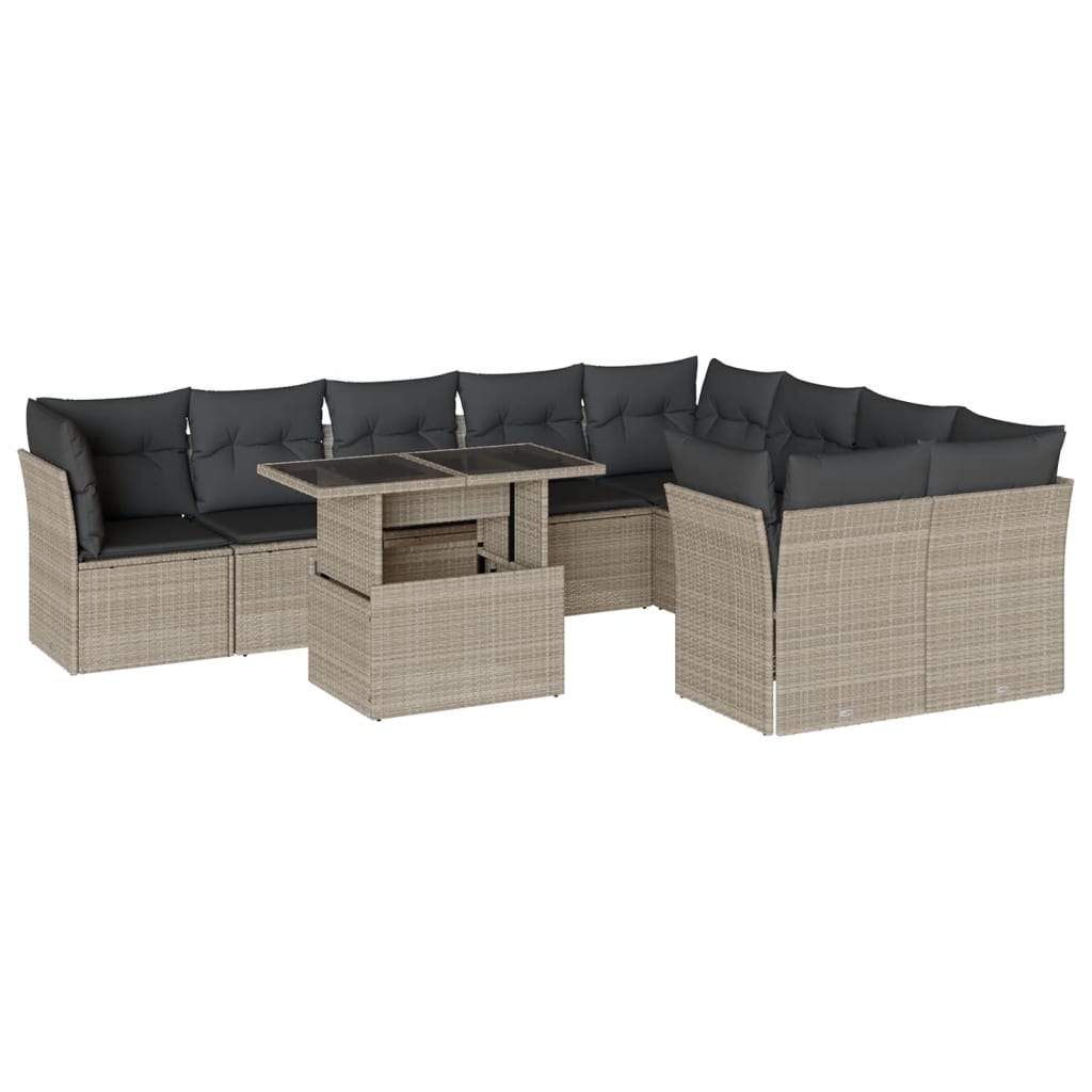 Set Divano Giardino 10 pz con Cuscini Grigio Chiaro Polyrattan - homemem39