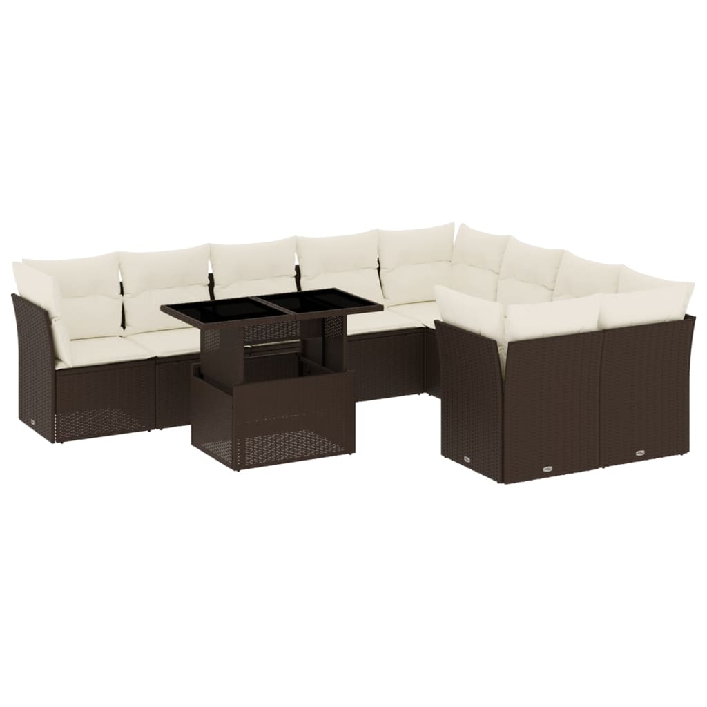 Set Divani da Giardino 10pz con Cuscini in Polyrattan Marrone - homemem39