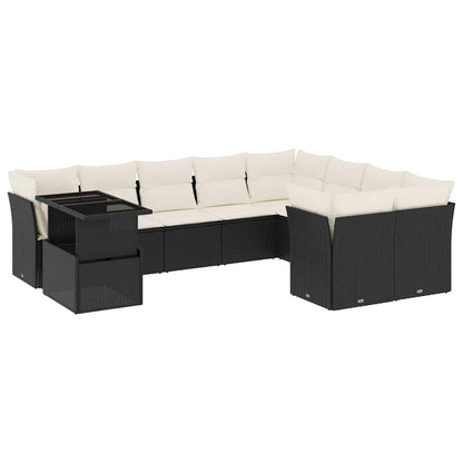 Set Divani da Giardino 10pz con Cuscini in Polyrattan Nero | homemem39