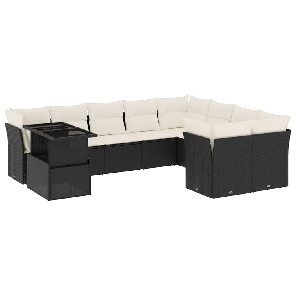 Set Divani da Giardino 10pz con Cuscini in Polyrattan Nero - homemem39