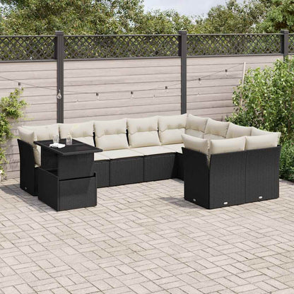 Set Divani da Giardino 10pz con Cuscini in Polyrattan Nero - homemem39