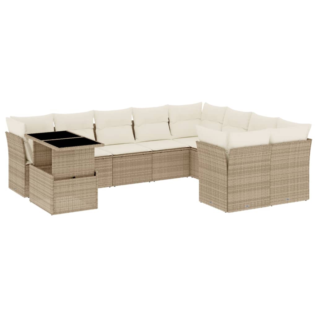 Set Divano da Giardino 10 pz con Cuscini Beige in Polyrattan - homemem39