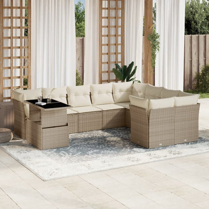 Set Divano da Giardino 10 pz con Cuscini Beige in Polyrattan - homemem39