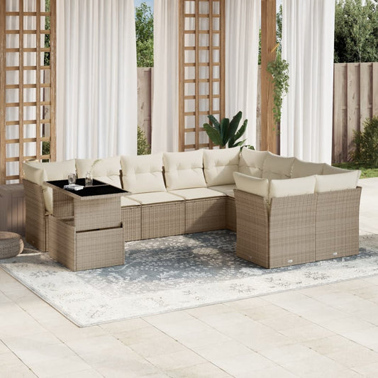 Set Divano da Giardino 10 pz con Cuscini Beige in Polyrattan - homemem39