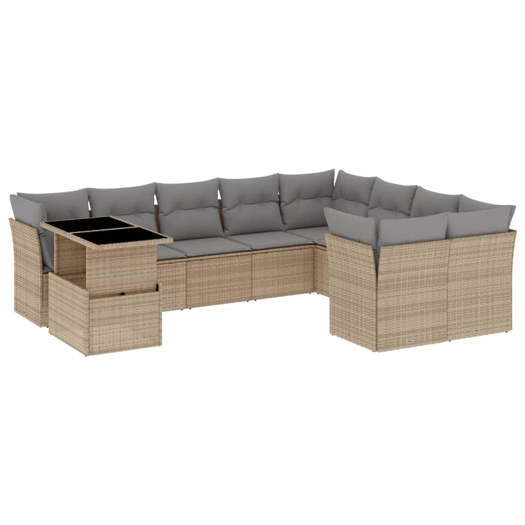 Set Divano da Giardino 10 pz con Cuscini Beige in Polyrattan | homemem39