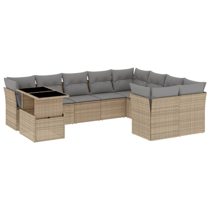 Set Divano da Giardino 10 pz con Cuscini Beige in Polyrattan | homemem39