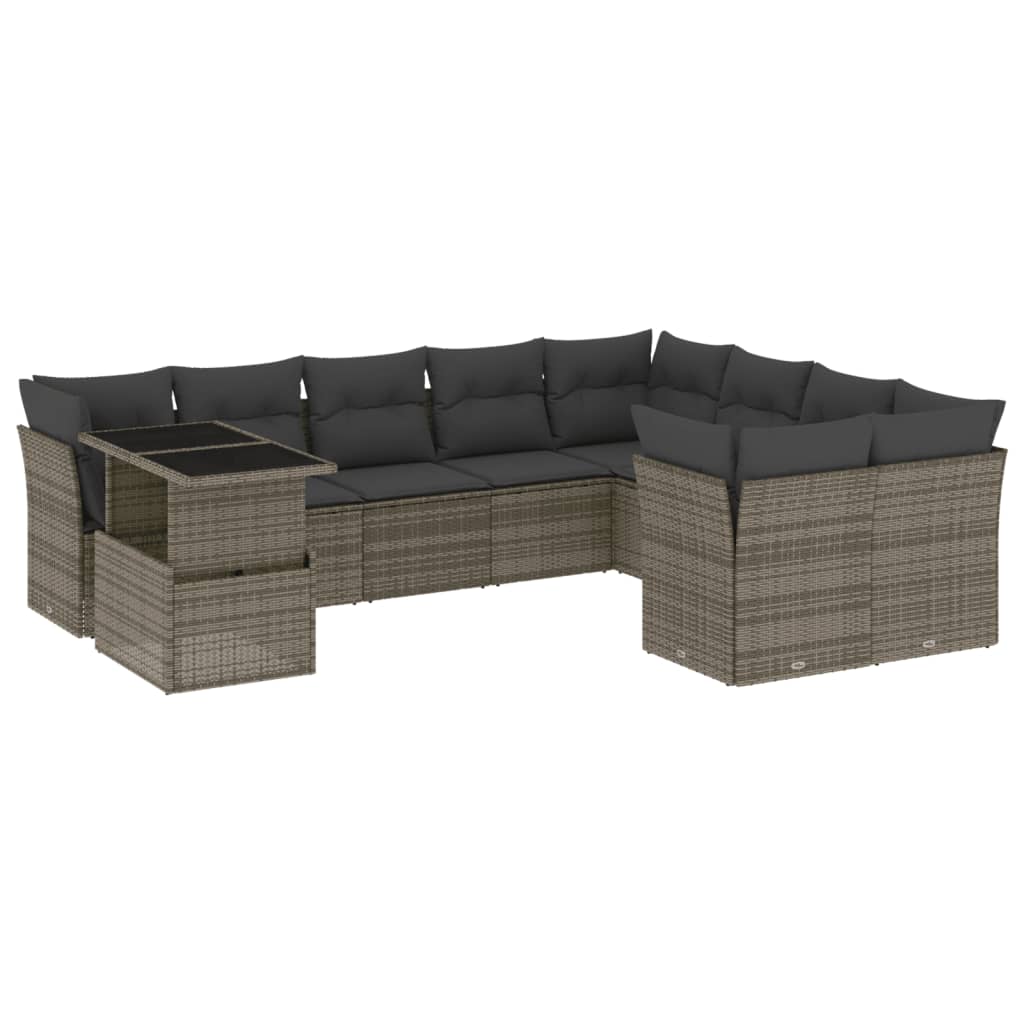 Set Divano da Giardino 10 pz con Cuscini Grigio in Polyrattan - homemem39
