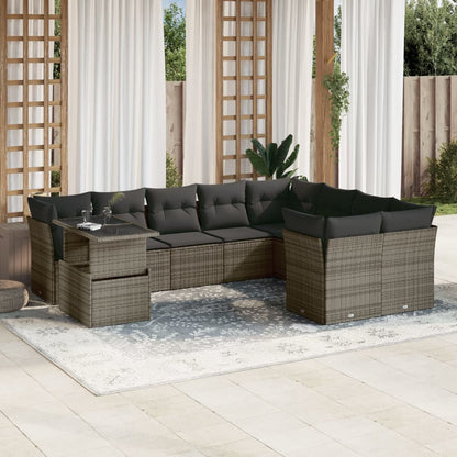 Set Divano da Giardino 10 pz con Cuscini Grigio in Polyrattan - homemem39