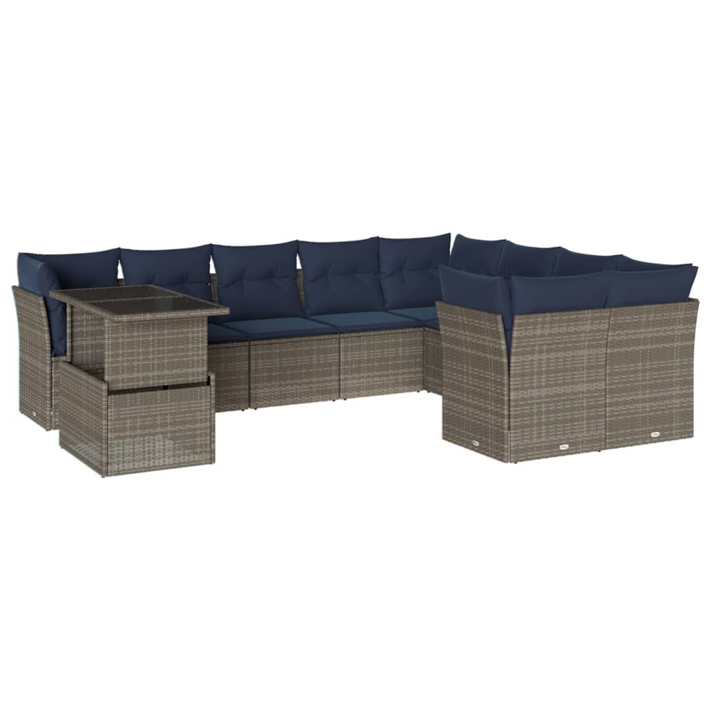 Set Divani da Giardino 10 pz con Cuscini Grigio in Polyrattan | homemem39