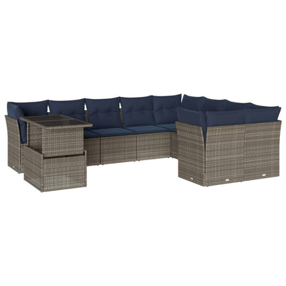 Set Divani da Giardino 10 pz con Cuscini Grigio in Polyrattan | homemem39